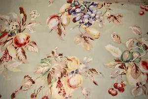 Fabric Remnant of Fruits/Leaves/Flowers in Multi Colors on Sage Green Background - Picture 1 of 5