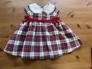 Janie and Jack Girls 0-3M Red Plaid Lace Trim Flannel Bow Dress 2023 - Picture 1 of 6