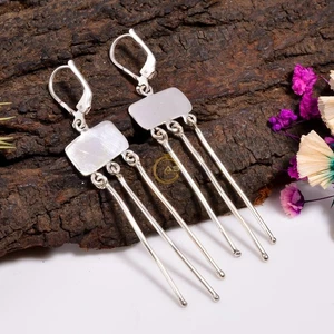 925 Sterling Silver Dangle Drop Earrings Handcrafted Jewelry Leverback Earrings - Picture 1 of 6