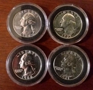 90% SILVER PROOF QUARTERS IN CAPSULE 1961 1962 1964'S COINS LOT OF 4 25C - Picture 1 of 2