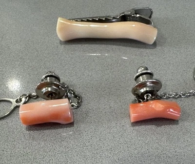 Coral Coral tie tack 3 piece set Tie pin Pink Coral  Silver-toned Metal - Image 1 of 4