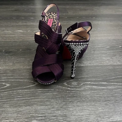 Betsey Johnson Purple Peep Toe Strappy Satin High Heel Jeweled Pumps Womens 10M - Image 1 of 4