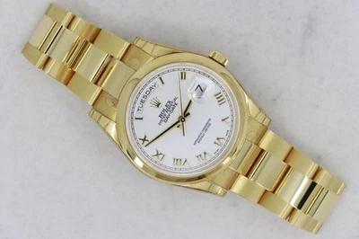 Rolex Day-Date 118208 White Roman Dial 18K Oyster Band Fully Stickered Year 2015 - Image 1 of 4