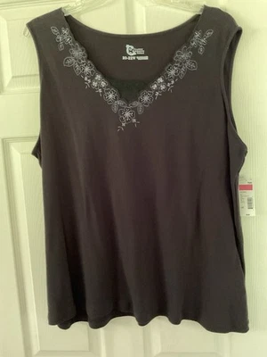 Camiseta sin mangas Classic Elements casi vintage negra 20-22 adornada con escote en V nueva Foto 1 de 4