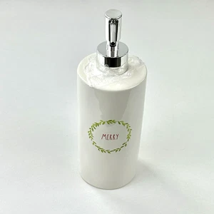 Rae Dunn Artisan Collection White Ceramic Holiday Merry Wreath Soap Dispenser - Picture 1 of 3