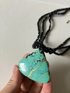 Collar Kintsugi Turquesa Superior, Oro Reparación Tradicional Japonés - Imagen 1 de 10