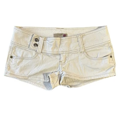 Vintage Y2K Low Rise Khaki Beige Denim Micro Mini Shorts Women’s Small - Image 1 of 4