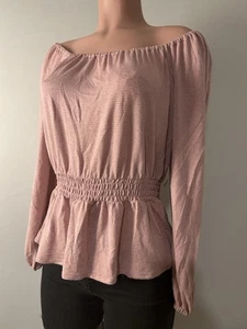Camisa LC Lauren Conrad para mujer con hombros descubiertos con rayas metálicas plateadas - Talla M - Imagen 1 de 9