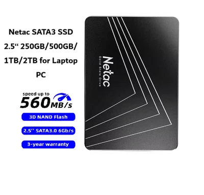 Netac SATA3 SSD 2.5‘‘ 250GB/500GB/1TB/2TB for Laptop PC-NEW - Image 1 of 4