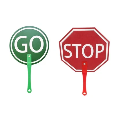 Handheld Go/Staop Sign Double Side Street Warning Sign Classroom Teaching Aid - Image 1 of 4