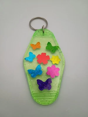 Llavero Motel Habitación Estilo Retro Transparente Verde Holográfico Adhesivo Llavero  Foto 1 de 2