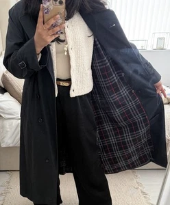 Vintage Burberry Navy Trench Coat With Navy Red Checkered Lining - Picture 1 of 17