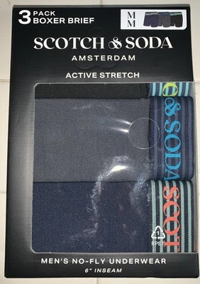 Scotch & Soda Amsterdam Stretch Boxer Briefs  No/Fl y 6” Inseam-Size M - Qty 3 - Image 1 of 4
