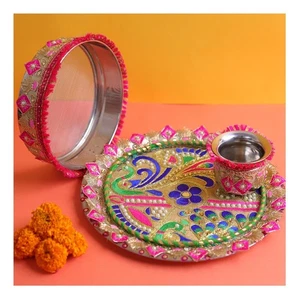 Juego Karwa Chauth Thali con Channi y Lota para Karva Chauth Diwali Navratri - Imagen 1 de 3