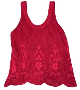JOIE Rojo Sin Mangas Floral Bordado Sin Mangas Mujer’s Talla Pequeña Algodón Seda - Imagen 1 de 6