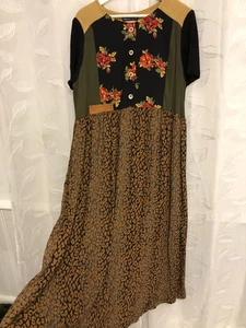 vtg CAROLE LITTLE Shift Dress Sz 16 Cottagecore Prairie Maxi - Picture 1 of 16