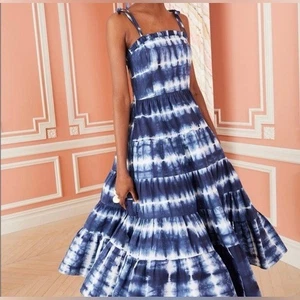 Ulla Johnson Ellyn midi sun dress blue white strapless cotton Size 12 #1080 - Picture 1 of 15