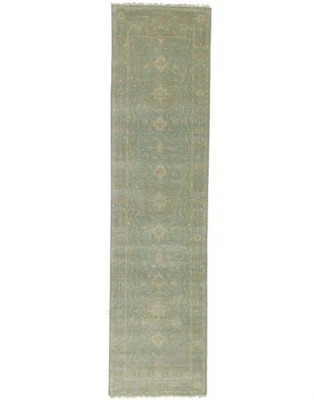 Muted Aqua Blue Floral Handmade Oriental Runner Rug Hallway Decor Carpet 3X10 ft - Image 1 of 4