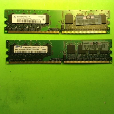 Set of (2) Samsung 377725-888 512MB DDR2-667 (PC2-5300) PC2-5300U RAM (1GB Tot - Image 1 of 2