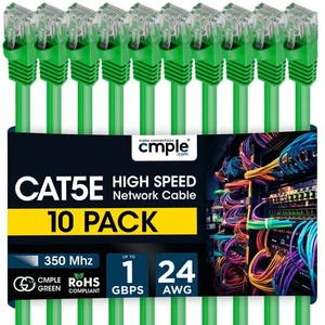 10 PCS Cat5e Patch Cable 1.5-15ft Premium Ethernet Cord for Home & Office Green - Picture 1 of 10