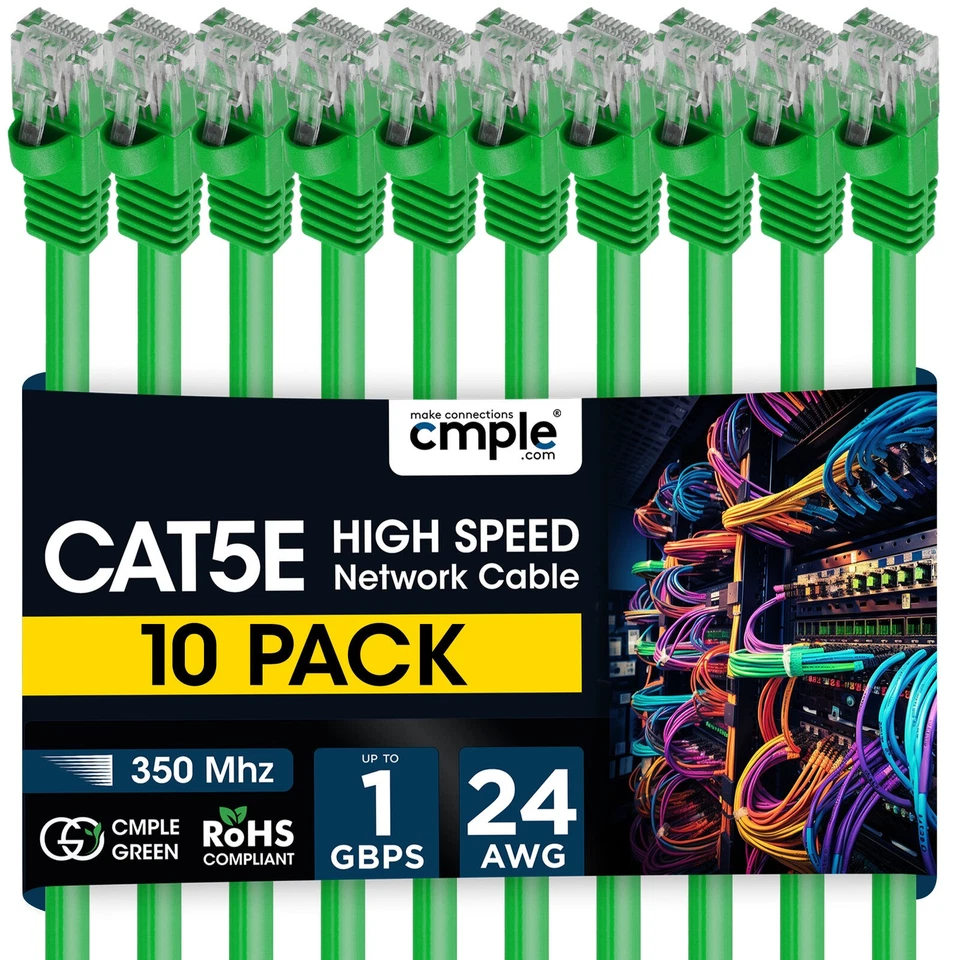 10 PCS Cat5e Patch Cable 1.5-15ft Premium Ethernet Cord for Home & Office Green - Image 1 of 4