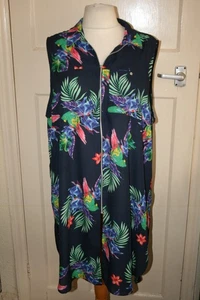 SIZE 24 NAVY FLORAL SLEEVELESS ZIP FASTENING BEACH COVER UP DRESS - LONGER BACK - Picture 1 of 4