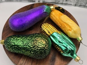 4 Christmas Hand Blown Glass Vegetable / Fruit Ornaments / Germany & Poland - Picture 1 of 10