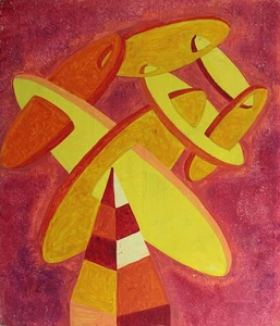 ABSTRACT GEOMETRIC SHAPES STUDY Acrylic  Painting On Board  c1960 - Picture 1 of 7