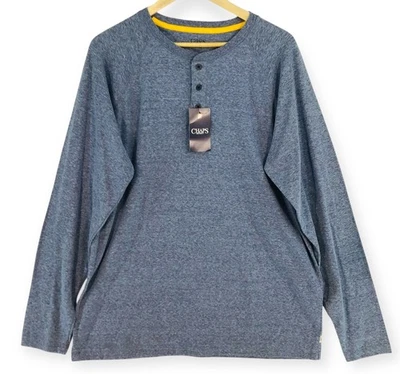 Chaps NEW Long Sleeve Henley Shirt Men's Large Heather Chambray Blue NWT Sports - Image 1 of 4
