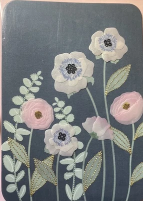Papyrus Blank Card (Poppy Flowers) Embroidered Felt Gemmed Wild Flower