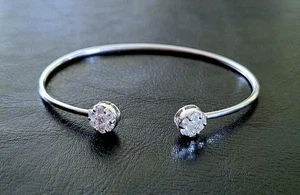 💎1ctw REAL MOISSANITE 925 STERLING 7" OPEN BYPASS CLUSTER BANGLE BRACELET - Picture 1 of 14