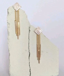 Golden Rhinestone Tassel Earrings Drop Earrings - Picture 1 of 1