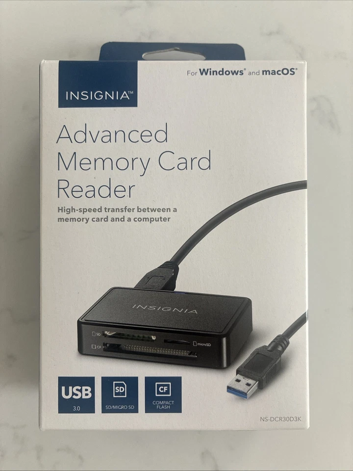 Insignia NS-DCR30D3K Black Portable USB 3.0 Advanced Memory Card Reader NEW - Image 1 of 3