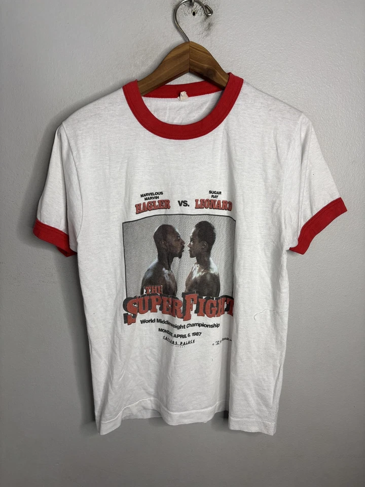 Camisa Hagler Leonard De Colección Para Hombres Pequeña Super Lucha Boxeo Caesars Palace Años 80 Foto 1 de 4