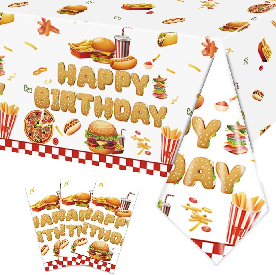 3 PIEZAS Mantel de Fiesta de Hamburguesa para Niñas Niños Niños Barbacoa Feliz Cumpleaños Fiesta De Foto 1 de 4