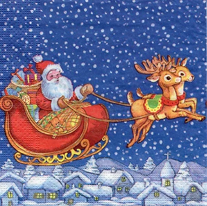 4 Servietten Motivservietten Serviettentechnik Nikolaus auf Schlitten (1216) - Picture 1 of 2