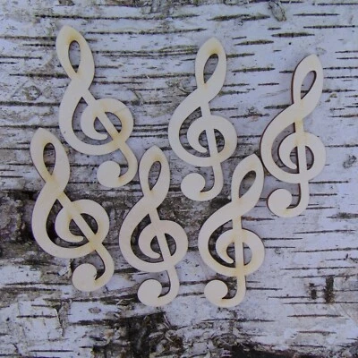 6 Stück Notenschlüssel 10 cm Violinschlüssel Holz Musiker Deko Geschenkanhänger - Bild 1 von 2