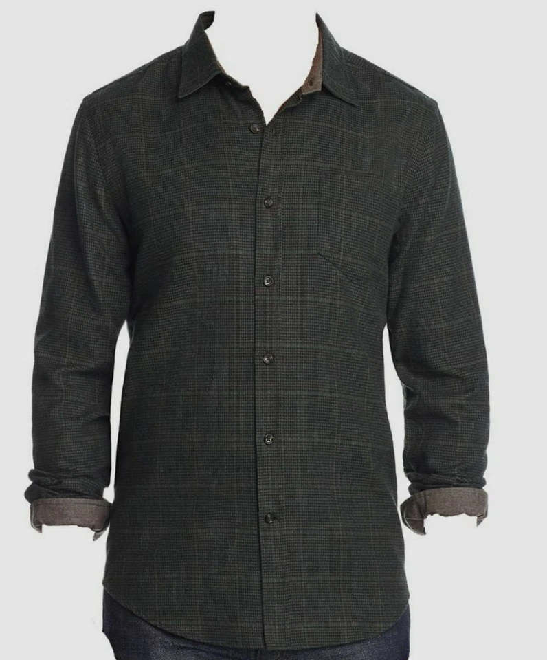 $495 Bloomingdale's Mens Regular Fit Green Plaid Long-Sleeve Flannel Top Shirt S - Image 1 of 1