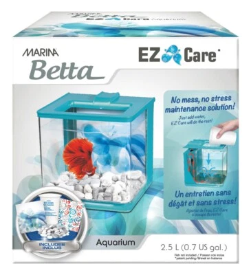 MARINA Betta EZ Care Aquarium Kit Blue.Betta fish tank 0.7 US Gal.6¼"Lx6¼"Wx6¼"H