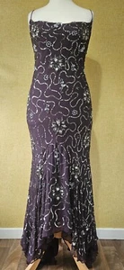 JOHN LEWIS Vestido Púrpura Lentejuelas Alto Bajo Talla 12 Fiesta Boda Baile de graduación Midi Maxi - Imagen 1 de 14