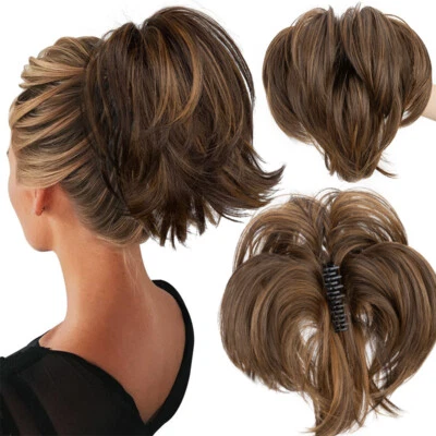 Bendable Claw Clip Ponytail Messy Bun Hair Piece Short Updo Extensions Straight - Image 1 of 4
