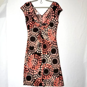 Lady Hathaway Womens Midi Dress Sz 14 Sleeveless V-Neck Orange Pink Brown - Picture 1 of 9