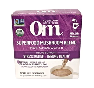 OM Superfood Mushroom Blend Hot Chocolate Stress Relief Immune Health 10 Packets - Picture 1 of 6