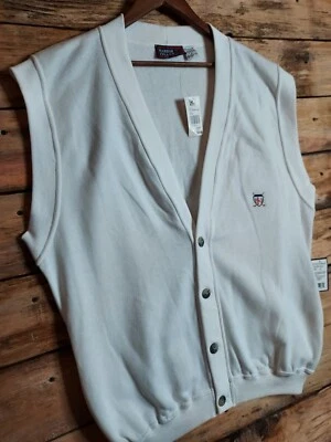Mens Vintage Golf Vest XL White Fleece Lined Harbor Island Bugle Boy - Image 1 of 4