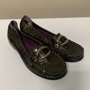 NWOT Brighton Green Leather Medley Loafers Croc Alligator Print Women 8.5 N - Picture 1 of 10
