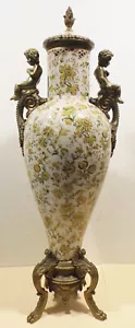 schöne große Messing Keramik Deckel Amphore Vase Putto Histurismus Prunk H.80cm - Bild 1 von 19