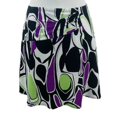Y2K Carole Little Women’s Small Stretch Skirt Ruched Purple Retro Print Flowy - Image 1 of 4