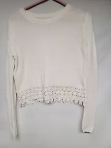L.A. Camicia a maniche lunghe Hearts bianca lavorata a maglia con finiture in pizzo (taglia L) - Foto 1 di 3