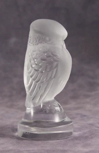 Vintage French Lalique 2⅜" Frosted Clear Glass Rapace Owl Paperweight Figurine - Picture 1 of 7