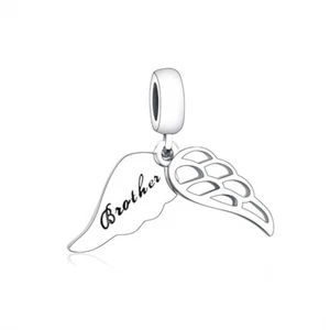 Brother Angel Wings Charm Memorial Guardian Angel RIP Bead Sterling Silver 925 - Picture 1 of 1
